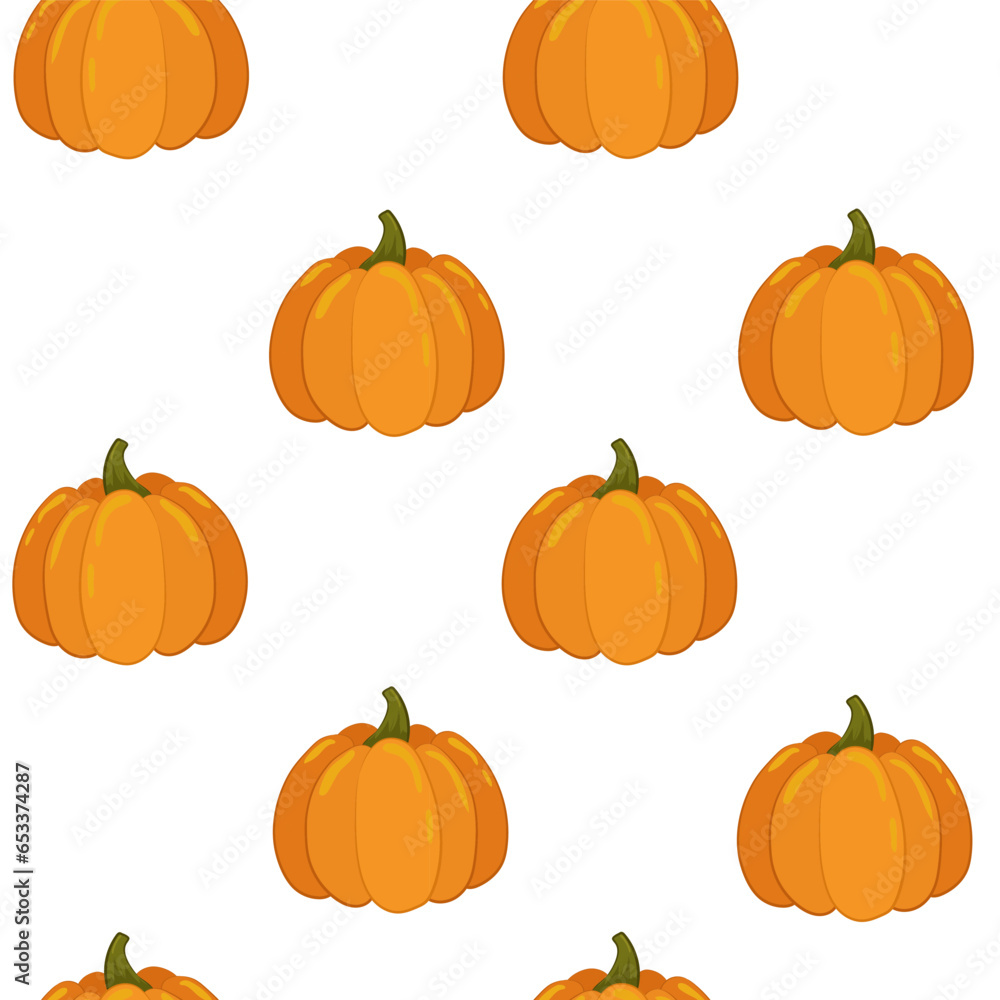 Seamless pattern with pumpkin in cartoon style. Autumn pattern textile. design for greeting card and invitation of seasonal fall holidays, halloween, harvest. Vector