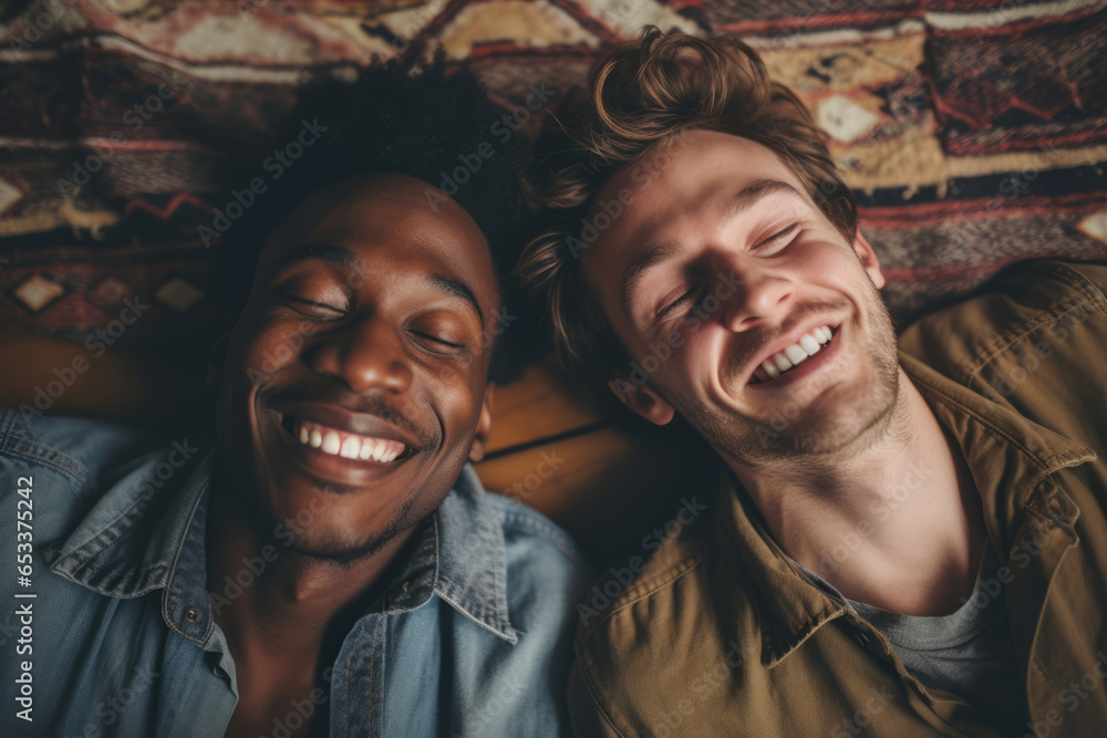 Two cheerful interracial friends expressing positive emotions to camera. Young people spending time together on sunny day. Two cheerful interracial friends expressing positive emotions to camera. Young people spending time together on sunny day.