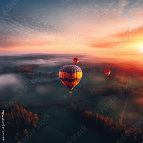 group of hot air balloons flying over water Background