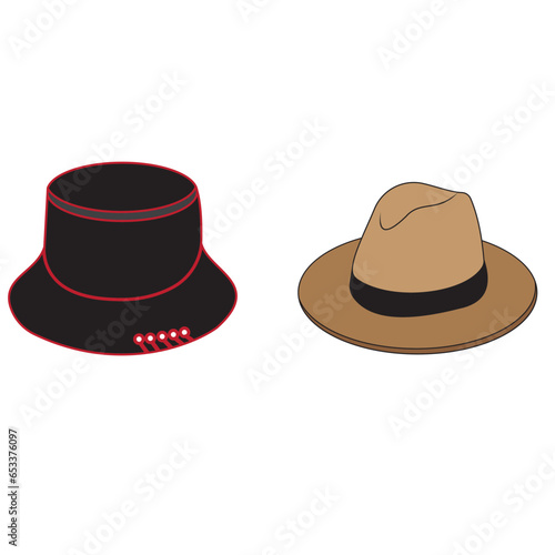 Set summer hat isolated on white background. Vector illustration.Different male hats. Fashion and vintage man hat collection vector image, derby and bowler, cowboy and peaked cap, 