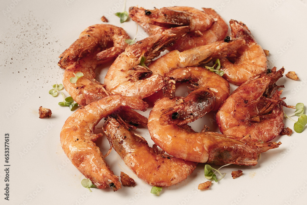 fried tiger prawns, with spices, homemade, top view, fried tiger prawns, with spices, homemade, top view,