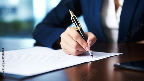 Businesswoman signing official contract, formal document