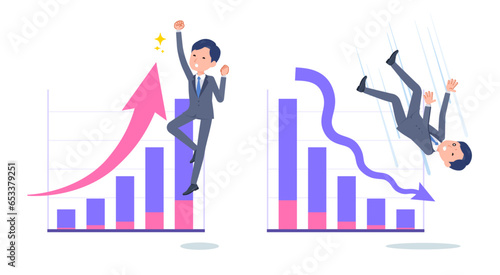 業績アップと業績ダウンを表現する営業コンサルタント男性のセット