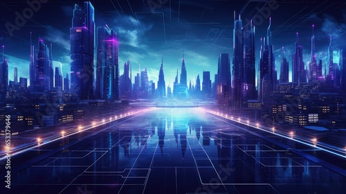 modern futuristic night city illustration light scape, digital building, future street modern futuristic night city