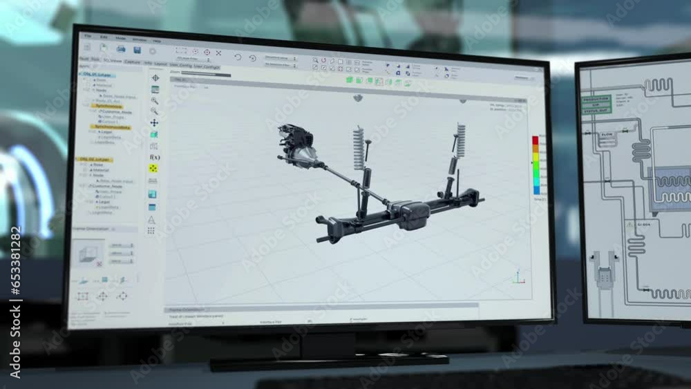 Computer system displays the 3D blueprint of the industrial machine ...