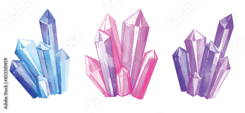 A set of mystical magical crystals. spiritual magic stones isolated watercolor vector elements