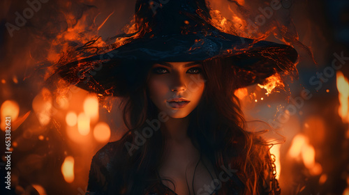 A Woman Wearing a Hat in a Witch Costume