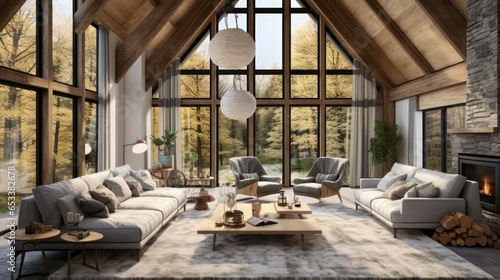 Interior design of modern living room, farmhouse