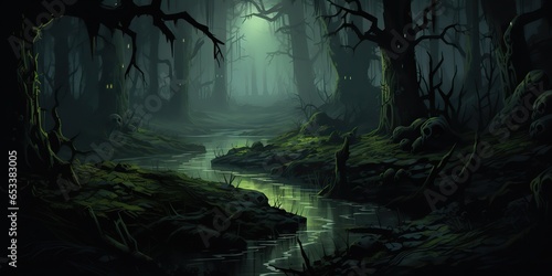 AI Generated. AI Generative. Scary evil halloween boo horror poison swamp valley concept. Graphic Art © AkimD