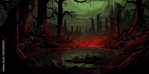 AI Generated. AI Generative. Scary evil halloween boo horror poison swamp valley concept. Graphic Art