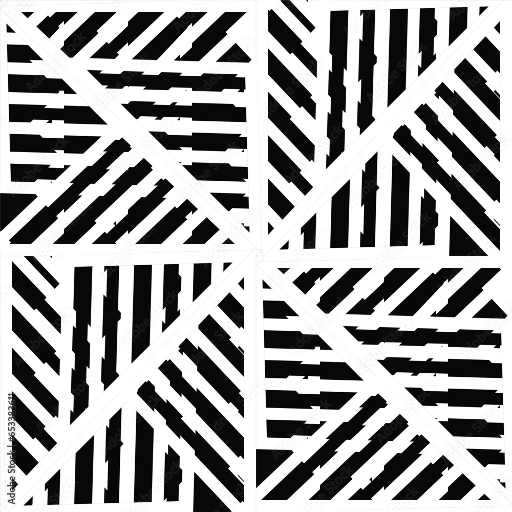 Seamless Black and White Abstract Concentric Shapes, Vector Pattern
