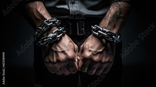 Close-up shot of handcuffs in a dark, moody atmosphere with intense, dramatic lighting. A noir-style image capturing the shadowy world of crime, investigation, and justice.