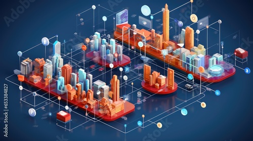 online smart digital city illustration smconnect network, futuristic line, abstract scape online smart digital city