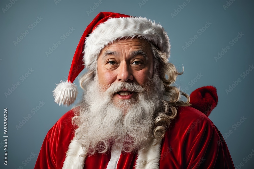 Super surprised Santa Claus on a light blue solid background. Generative Ai. Super surprised Santa Claus on a light blue solid background. Generative Ai.