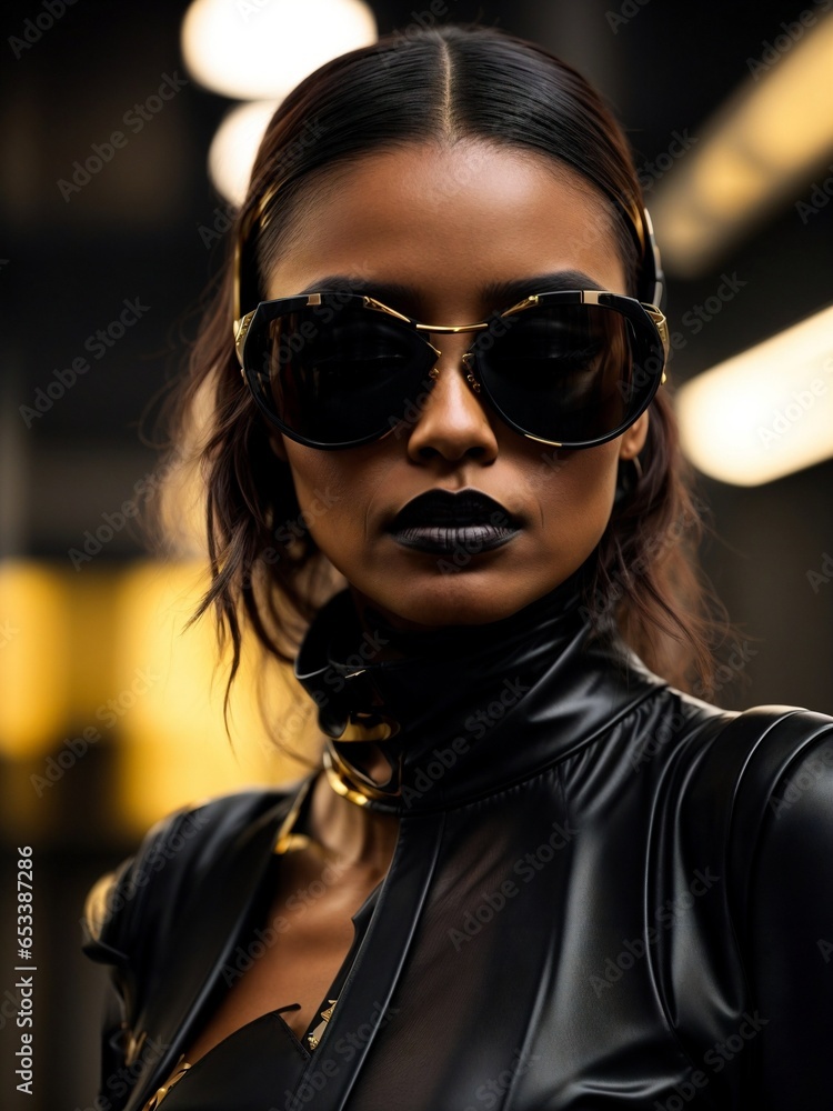 portrait of girl in sunglasses, futuristic fashion