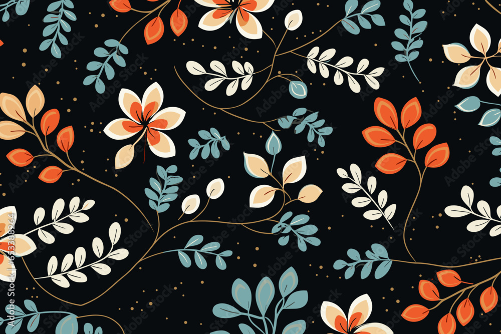 Beaded floral pattern, wallpaper, background, hand-drawn cartoon Illustrations in minimalist vector style