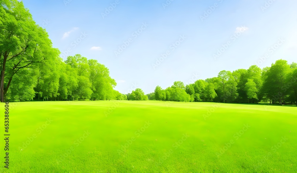 Beautiful summer nature landscape of park with a glade of fresh grass background - obrazy, fototapety, plakaty 