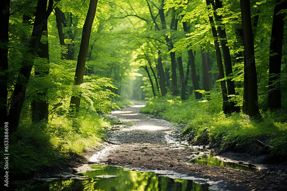 Fototapeta premium beautiful sunlight in the green forest