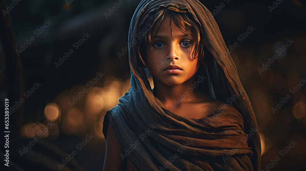 portrait Indian child feeling sad in the rural portrait Indian child feeling sad in the rural