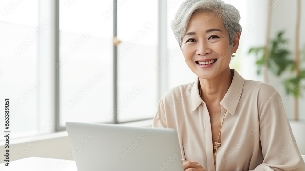 Asian mature businesswoman using laptop in the office