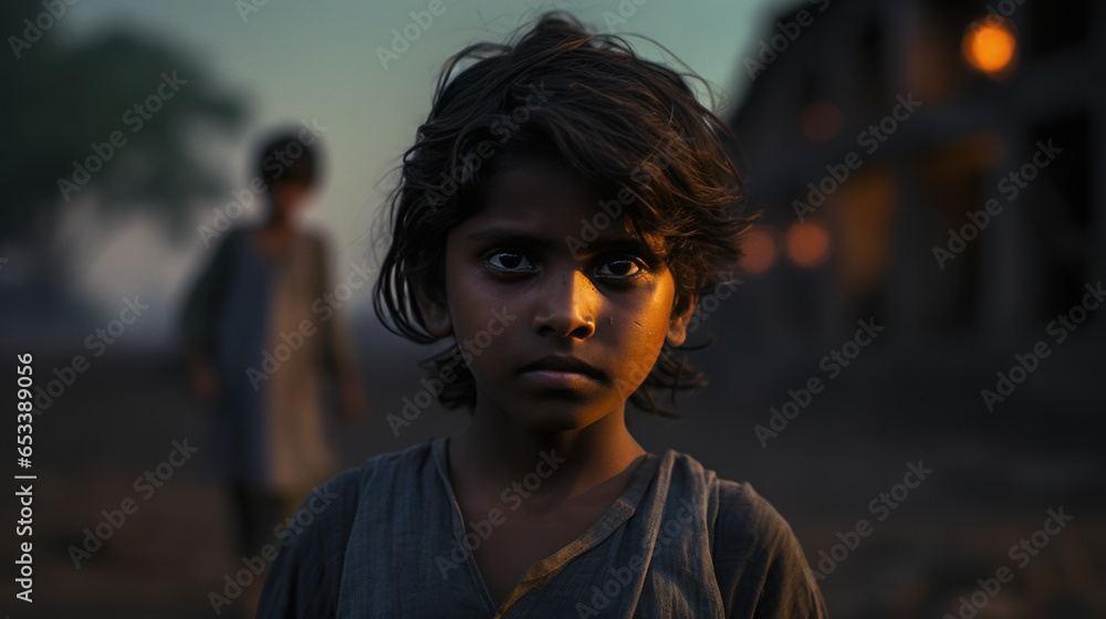 portrait Indian child feeling sad in the rural - obrazy, fototapety, plakaty 