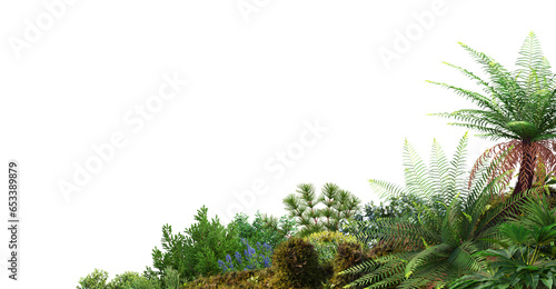 3D render Foreground flowers and multiple plants on transparent background