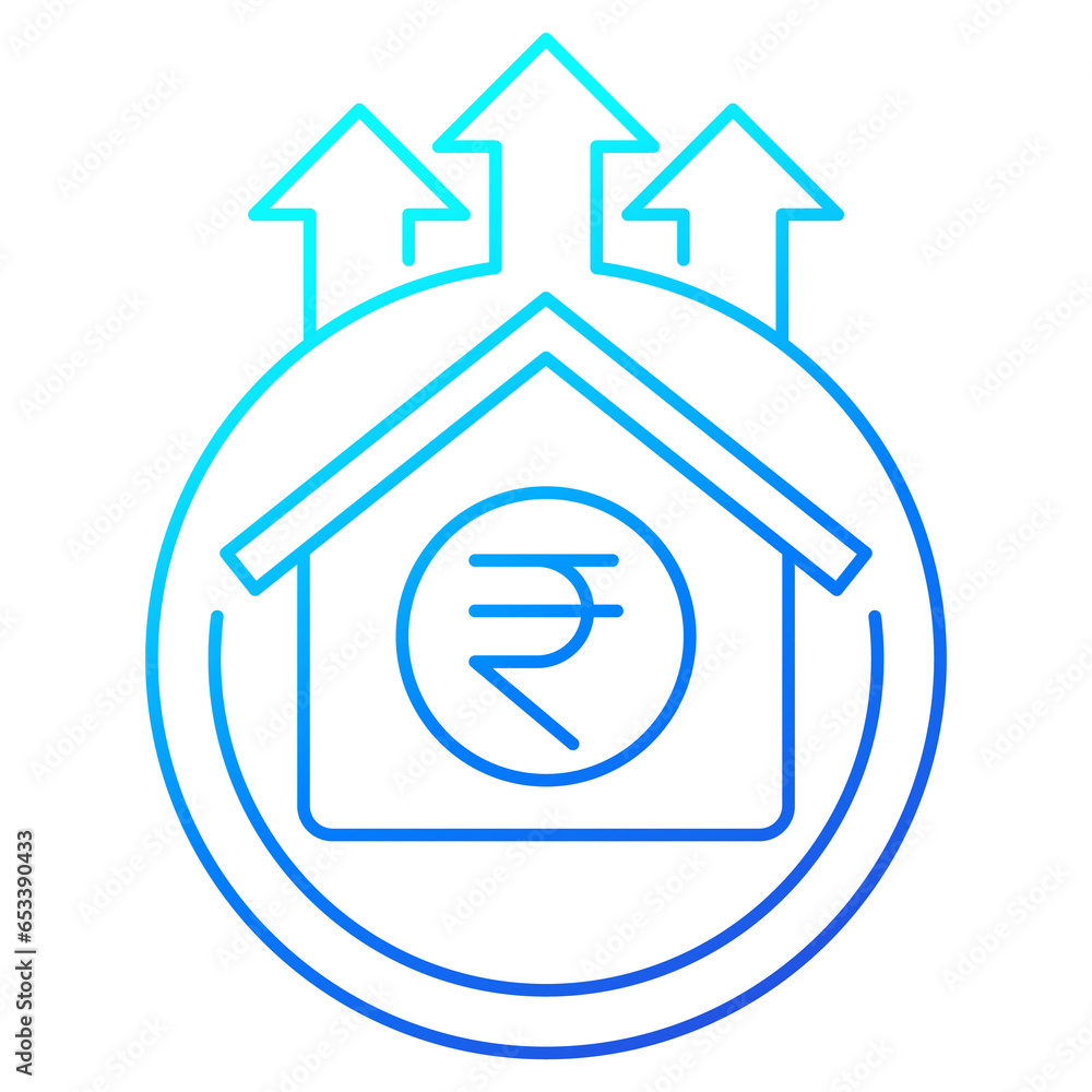 house prices growing line icon with indian rupee house prices growing line icon with indian rupee