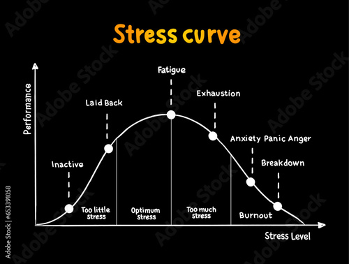 Different stages of the stress curve, educational diagram concept for presentations and reports
