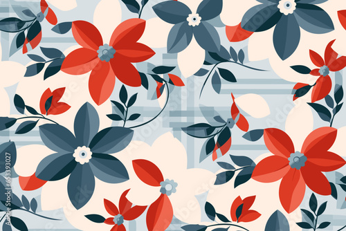 Houndstooth floral pattern, wallpaper, background, hand-drawn cartoon Illustrations in minimalist vector style