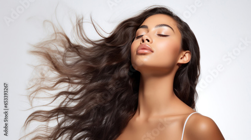 Empowerment through Beauty: Latina Model's Gorgeous Silky Black Hair photo