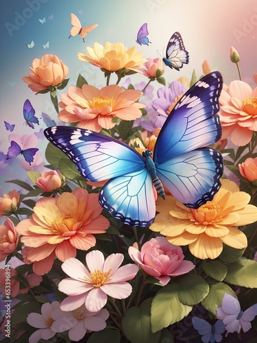 Free Vibrant Floral Watercolor Butterfly and Flowers Background Generative Ai © Graphic EngineerBD