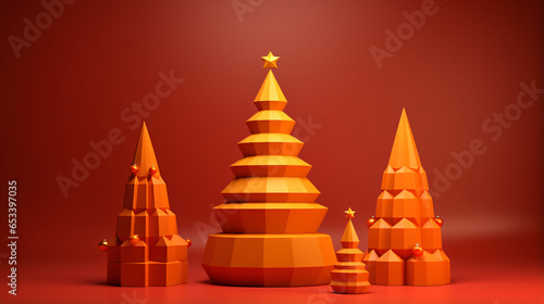 Orange pyramids trees on red background