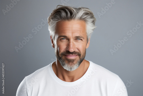 happy healthy confident senior handsome man is smiling to camera with clear background ,close up portrait