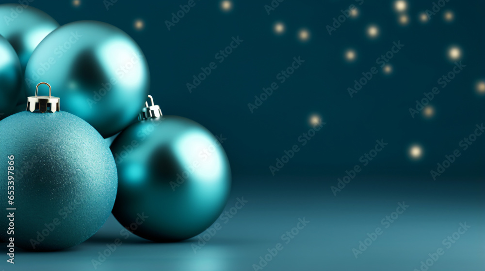 Aquamarine baubles Christmas holiday banner background Aquamarine baubles Christmas holiday banner background