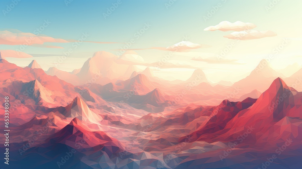 3d voxel mountain landscape illustration background design, perspective terrain, view panorama 3d voxel mountain landscape