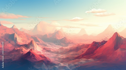 3d voxel mountain landscape illustration background design  perspective terrain  view panorama 3d voxel mountain landscape