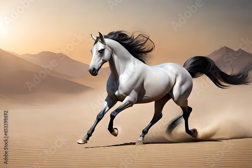 white beautiful horse running in the desert 
