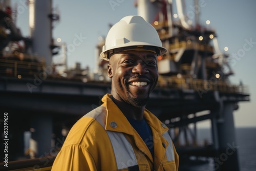 Portrait of a smiling African American man working on a oil rig