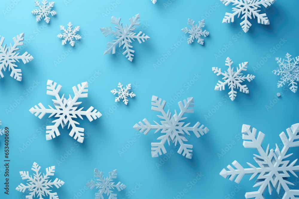 3d snowflakes on the soft blue background. Generative AI illustration 3d snowflakes on the soft blue background. Generative AI illustration