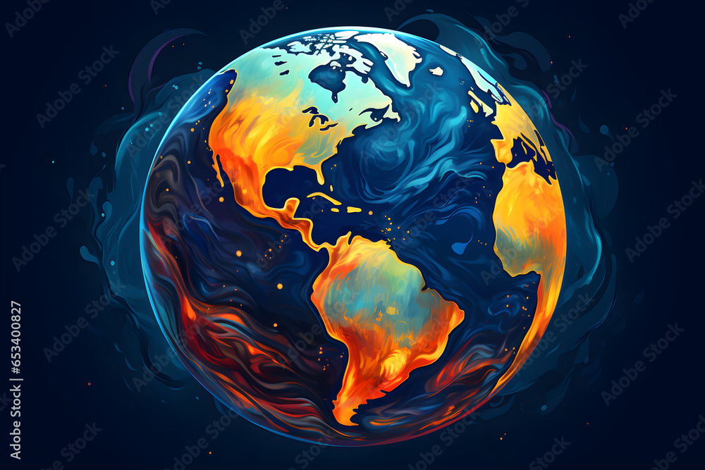 planet earth in space, painterly illustration - obrazy, fototapety, plakaty 