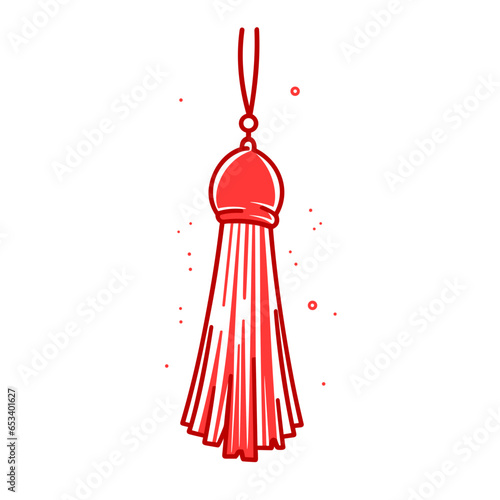 Tassel fringe vector icon in minimalistic, black and red line work, japan web