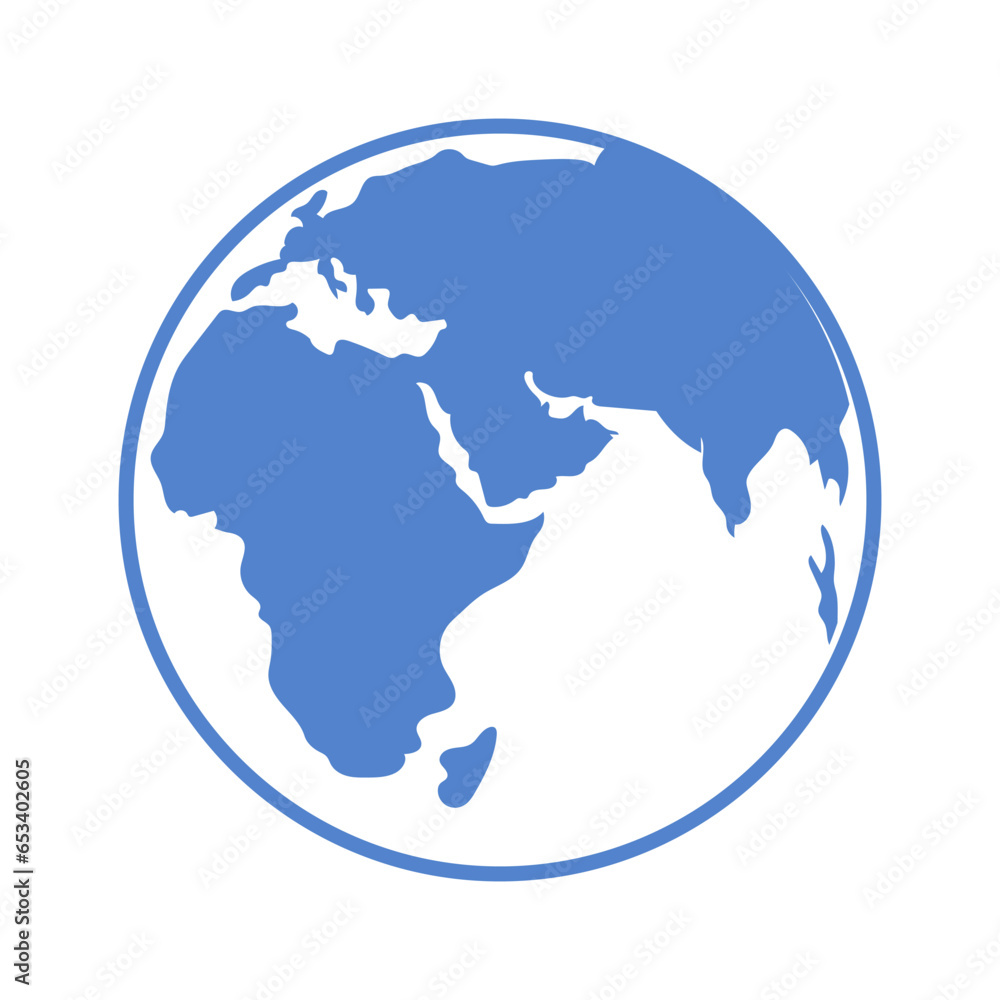 Earth contour blue color on white background. Vector illustration