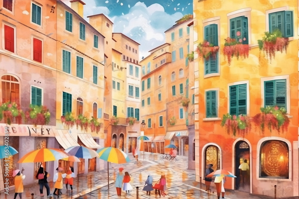 Illustration of a Rome city landscape with buildings. Illustration for your design.