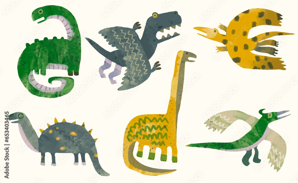 Naklejka premium Dinosaur, watercolor painting. vector illustration of animal collection. isolated cartoon.