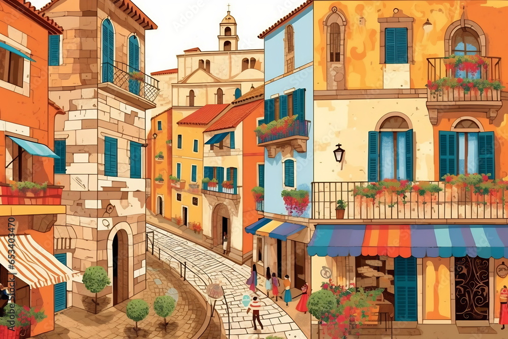 Fototapeta premium Illustration of a Siena city landscape with buildings. Illustration for your design.