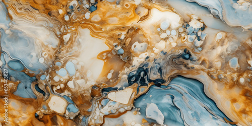 Close up Marble granite light sky-blue and light amber white with gold texture. Background wall surface pattern graphic light elegant gray floor ceramic counter texture stone slab smoot Generative Ai photo