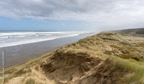 Fototapeta Naklejka Na Ścianę i Meble -  90 Mile Beach from Dune, New Zealand, lonely and empty Beach