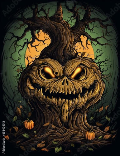 Old tree monster. Halloween Clipart. Illustration of an old tree monster, fairy tale and fantasy design. AI Generated.