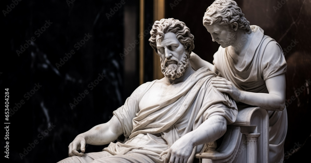 Marble ancient greek statue in the beauty salon having haircut 
