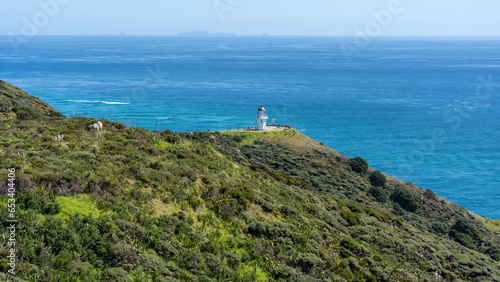 Cape Reinga Lighthouse on hill, New Zealand